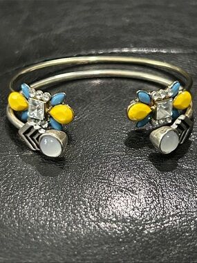 Anthropologie Yellow and Blue Floral Crystal Open Cuff Bracelets it a set of 2!